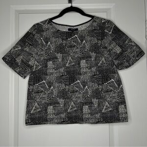 Madewell Short Sleeve Top Size Small Black and White Geometric Print Patchwork